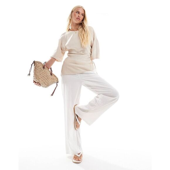 ASOS DESIGN asymmetric top with cut out side detail in stone Size 12 - Picture 3 of 11